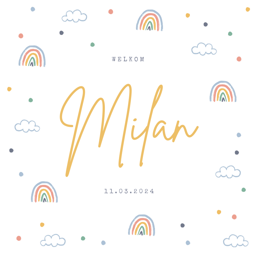 Geboortekaartje unisex regenboogjes wolkjes confetti - Geboortekaartjes Geboortekaartjes - Geboortekaartje unisex regenboogjes wolkjes confetti