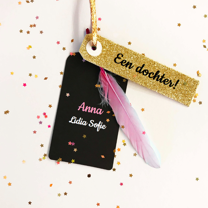 geboortekaartje veer meisje roze - Geboortekaartjes Geboortekaartjes - geboortekaartje veer meisje roze