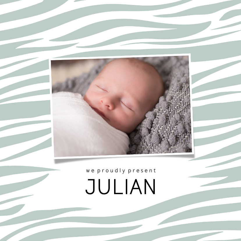 Geboortekaartjes - Geboortekaartje vierkant zebraprint foto