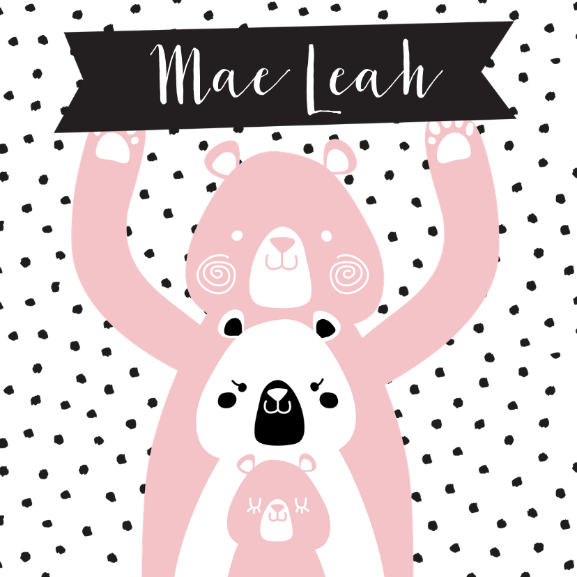 Geboortekaartje voor meisje met beren en naambordje - Geboortekaartjes Geboortekaartjes - Geboortekaartje voor meisje met beren en naambordje