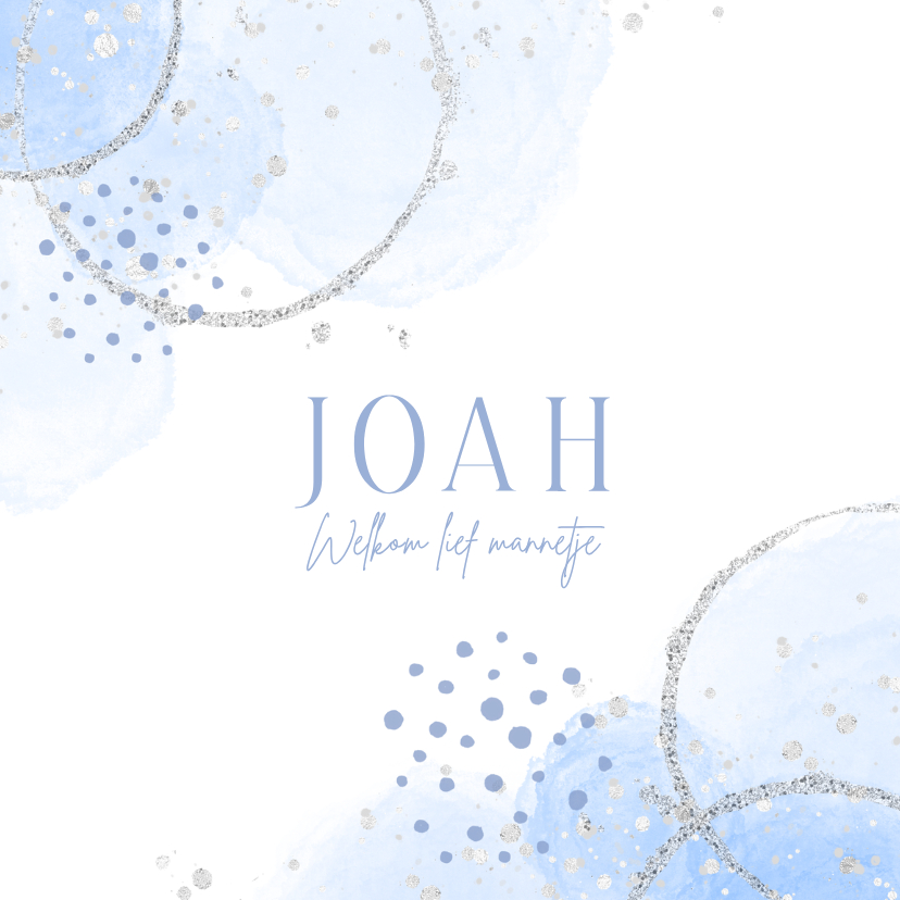 Geboortekaartjes - Geboortekaartje waterverf glitterlook lichtblauw jongen