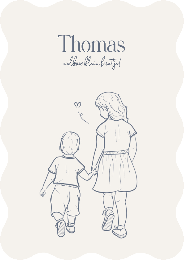 Geboortekaartjes - Geboortekaartje wave broertje met lijn illustratie wit blauw