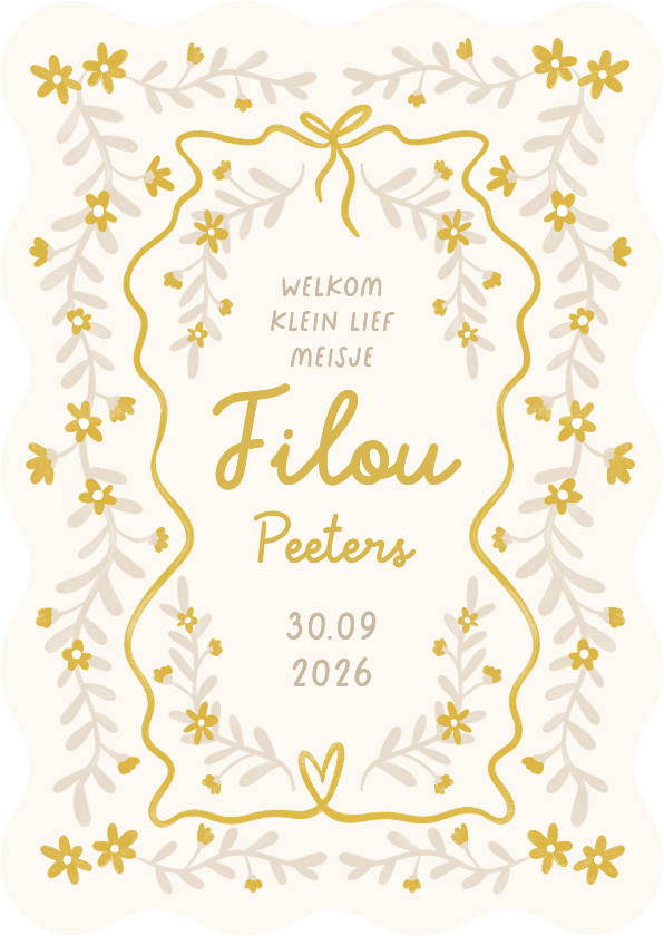 Geboortekaartje wave hip patroon bloemen geel kamille - Geboortekaartjes Geboortekaartjes - Geboortekaartje wave hip patroon bloemen geel kamille
