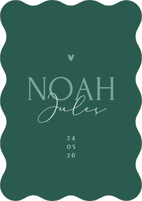 Geboortekaartje wave vorm stijlvol groen jongen hartje - Geboortekaartjes Geboortekaartjes - Geboortekaartje wave vorm stijlvol groen jongen hartje