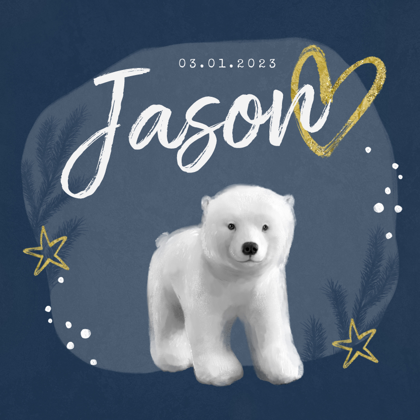Geboortekaartje winter ijsbeer jongen goud hartje - Geboortekaartjes Geboortekaartjes - Geboortekaartje winter ijsbeer jongen goud hartje
