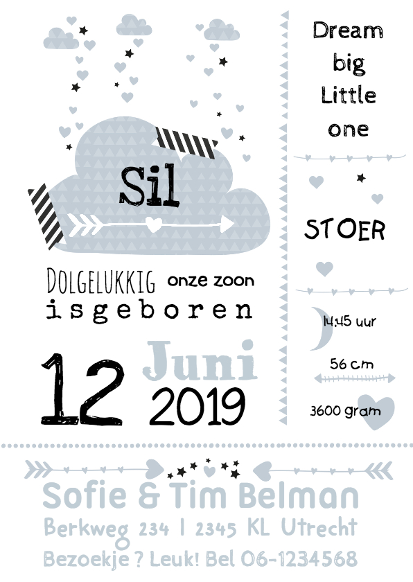 Geboortekaartje wolk typogafie - Geboortekaartjes Geboortekaartjes - Geboortekaartje wolk typogafie