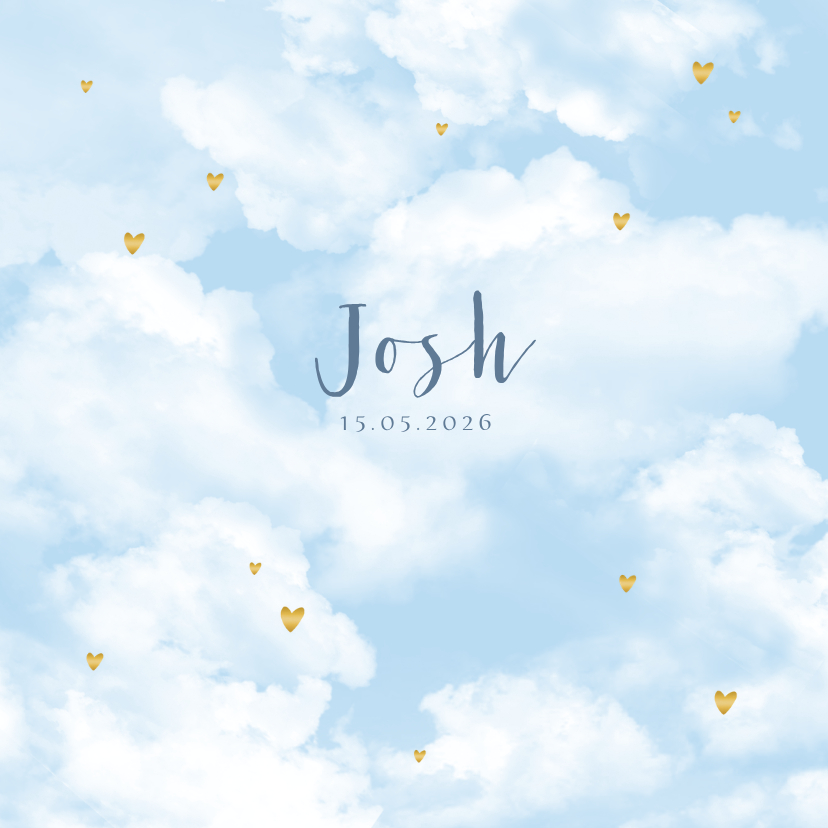 Geboortekaartje wolken hartjes goudlook jongen - Geboortekaartjes Geboortekaartjes - Geboortekaartje wolken hartjes goudlook jongen