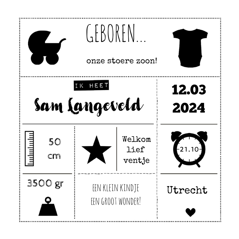 Geboortekaartje zwart wit - BC - Geboortekaartjes Geboortekaartjes - Geboortekaartje zwart wit - BC