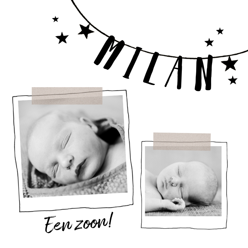 Geboortekaartje zwart wit Milan - Geboortekaartjes Geboortekaartjes - Geboortekaartje zwart wit Milan