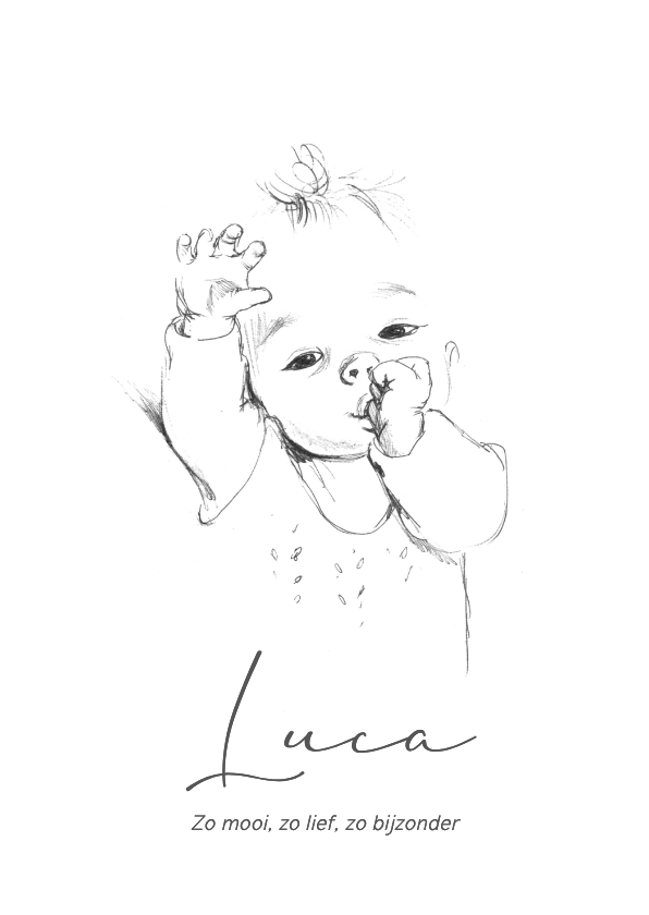 Geboortekaartjes - Geboortekaartjes - Pentekening duimende baby
