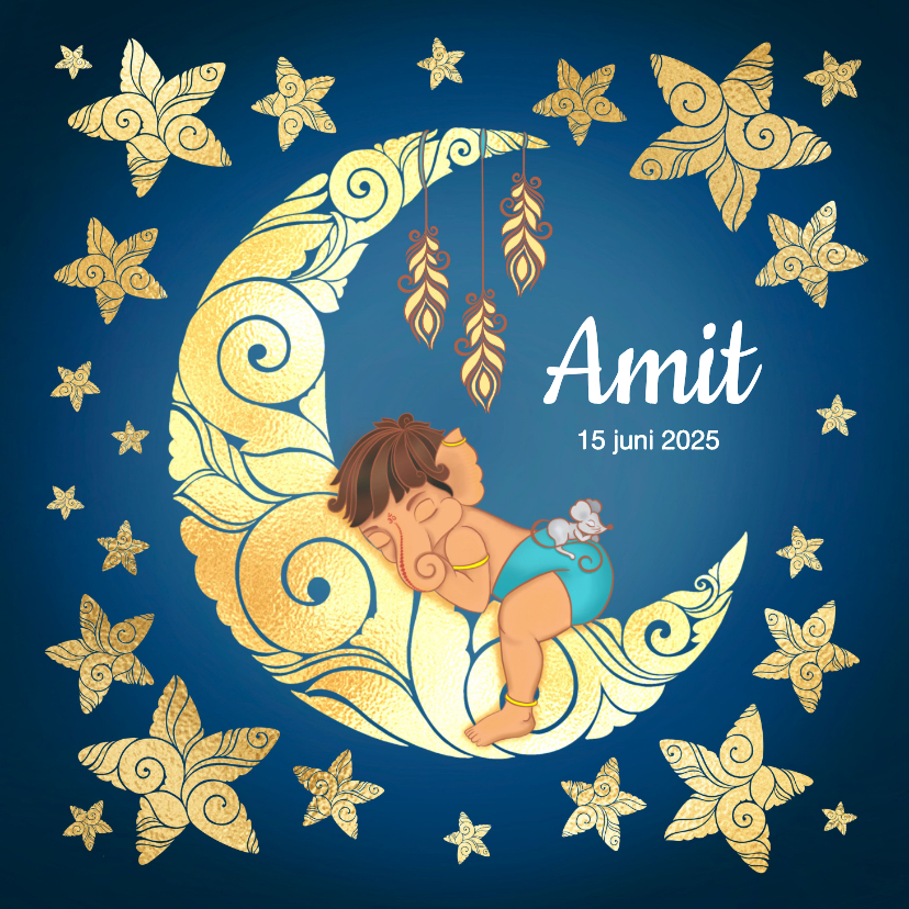 Geïllustreerd geboortekaartje met baby Ganesha - Geboortekaartjes Geboortekaartjes - Geïllustreerd geboortekaartje met baby Ganesha