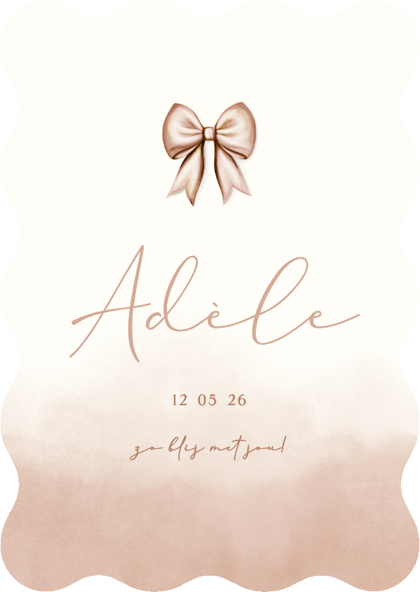 Golvend waterverf geboortekaartje met geïllustreerd strikje - Geboortekaartjes Geboortekaartjes - Golvend waterverf geboortekaartje met geïllustreerd strikje