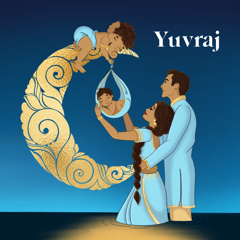 Geboortekaartjes - Hindoestaans geboortekaartje met baby Ganesha