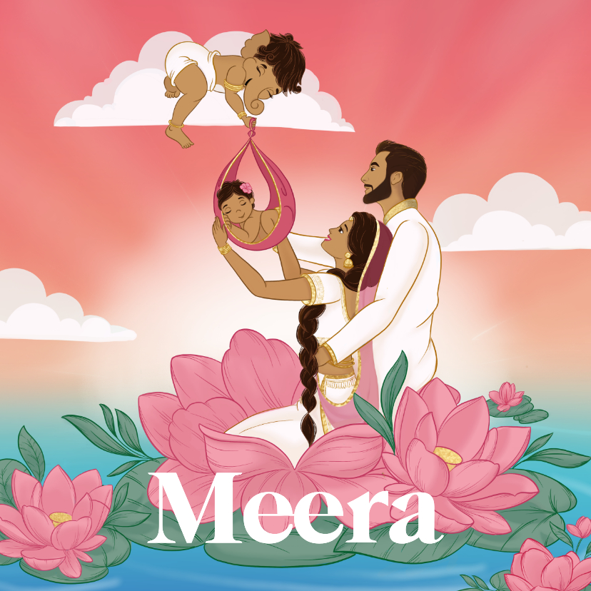 Hindoestaans geboortekaartje zonsopgang meisje - Geboortekaartjes Geboortekaartjes - Hindoestaans geboortekaartje zonsopgang meisje