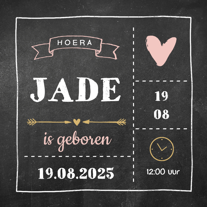 Hip geboortekaartje krijt - Geboortekaartjes Geboortekaartjes - Hip geboortekaartje krijt