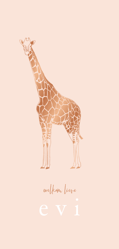 Geboortekaartjes - Hip geboortekaartje lijntekening giraf bronslook meisje