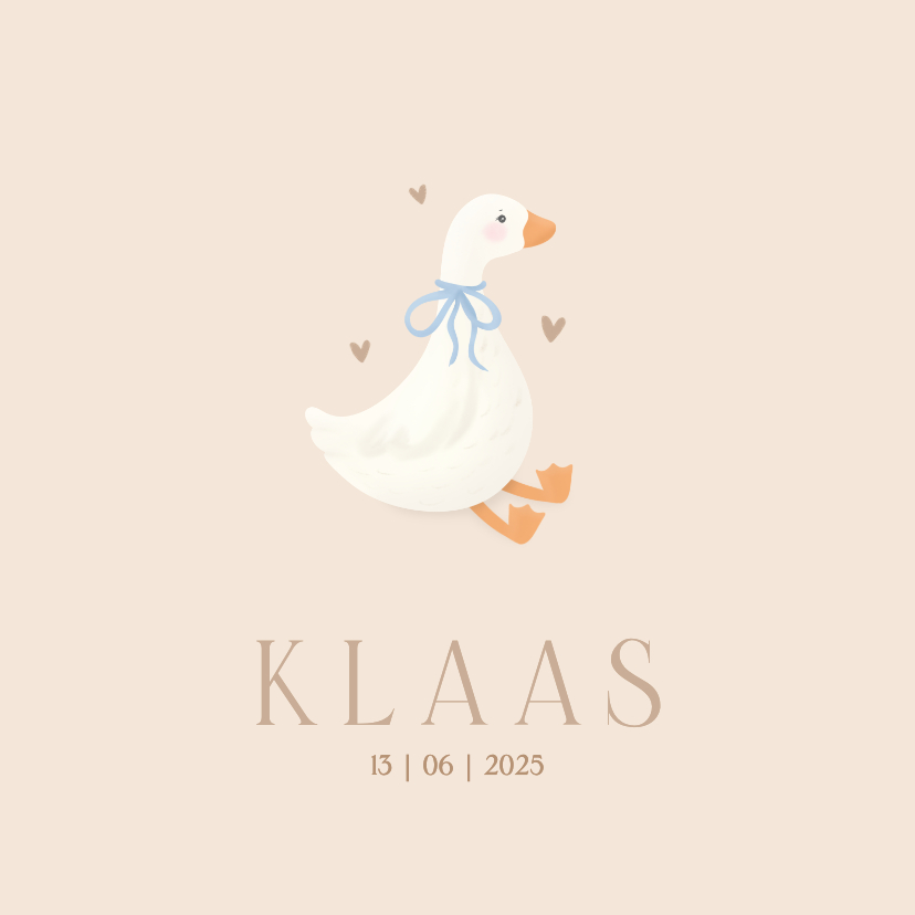 Klassiek geboortekaartje gansje strikje jongen beige - Geboortekaartjes Geboortekaartjes - Klassiek geboortekaartje gansje strikje jongen beige
