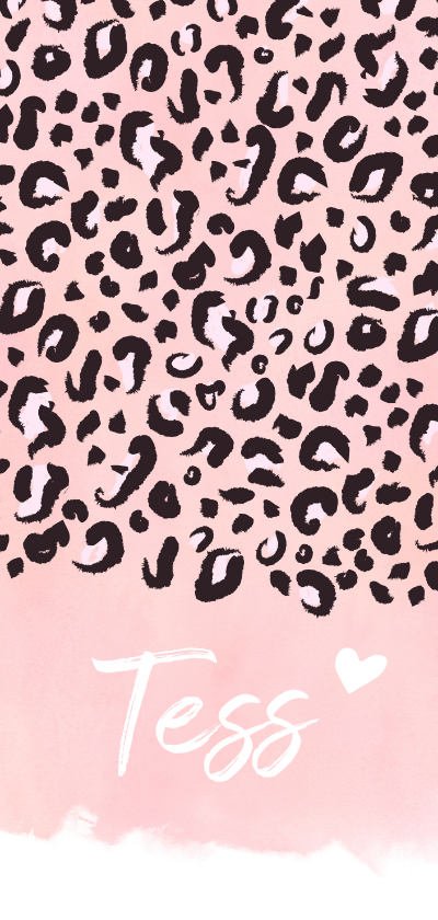 Geboortekaartjes - Langwerpig geboortekaartje meisje met roze luipaard print