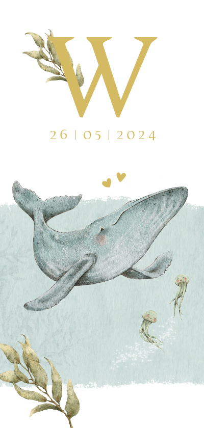 Lief en bijzonder geboortekaartje met walvisje in de oceaan - Geboortekaartjes Geboortekaartjes - Lief en bijzonder geboortekaartje met walvisje in de oceaan