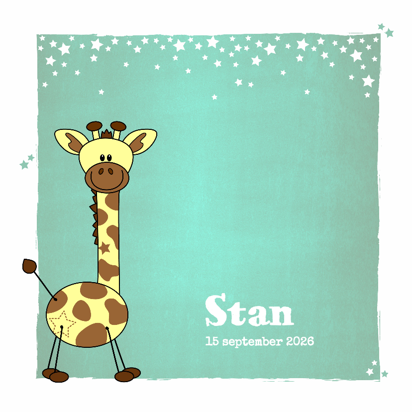 Lief en stoer blauw groen geboortekaartje girafje - Geboortekaartjes Geboortekaartjes - Lief en stoer blauw groen geboortekaartje girafje