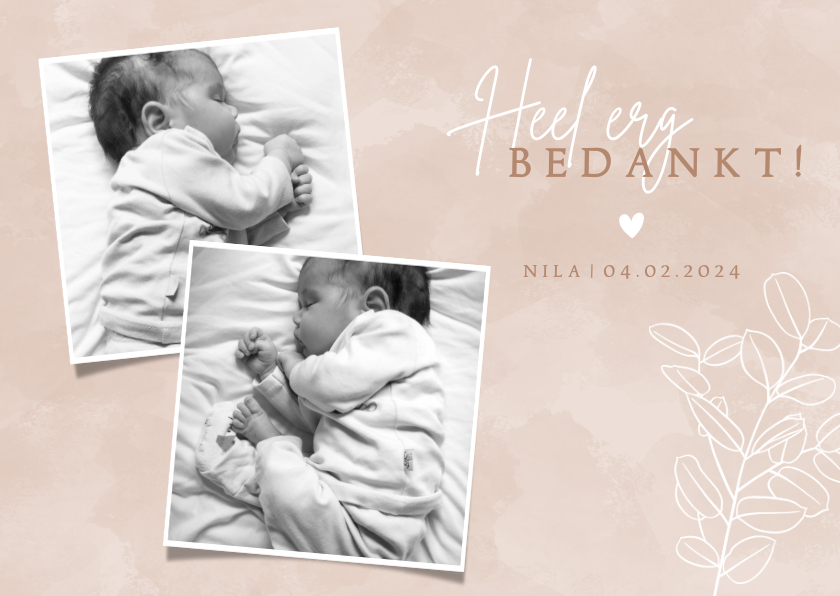 Lief geboorte bedankkaartje met foto's en eucalyptus - Geboortekaartjes Geboortekaartjes - Lief geboorte bedankkaartje met foto's en eucalyptus