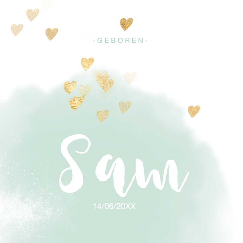 Lief geboortekaart watercolor hartjes - Geboortekaartjes Geboortekaartjes - Lief geboortekaart watercolor hartjes