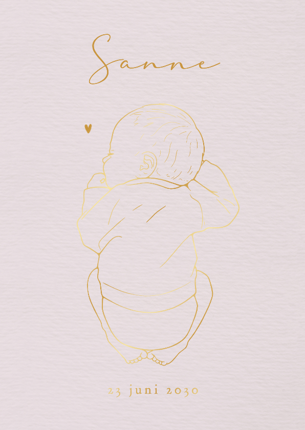 Lief geboortekaartje baby slapend op de buik - goudfolie - Geboortekaartjes Geboortekaartjes - Lief geboortekaartje baby slapend op de buik - goudfolie