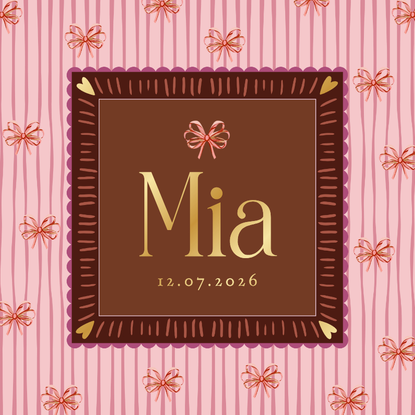 Lief geboortekaartje kleurrijk kader strikjes goud - Geboortekaartjes Geboortekaartjes - Lief geboortekaartje kleurrijk kader strikjes goud