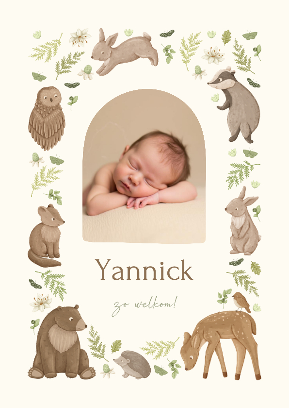Geboortekaartjes - Lief geboortekaartje met foto, dieren en plantjes
