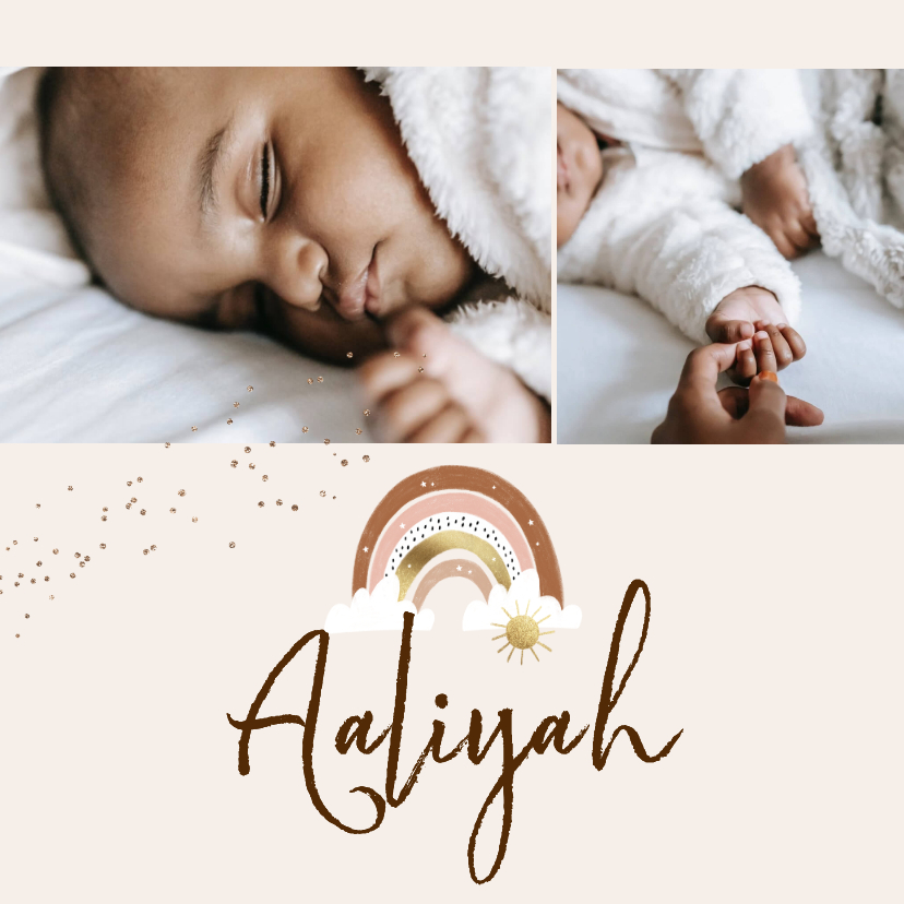 Lief geboortekaartje met regenboog, wolken en zonnetje - Geboortekaartjes Geboortekaartjes - Lief geboortekaartje met regenboog, wolken en zonnetje