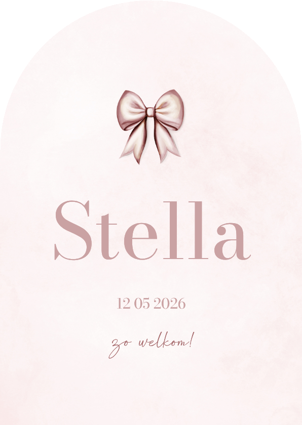 Lief geboortekaartje met roze strik in boogvorm - Geboortekaartjes Geboortekaartjes - Lief geboortekaartje met roze strik in boogvorm