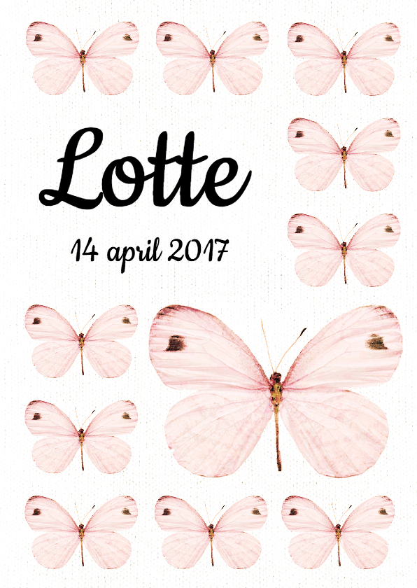 Lief geboortekaartje met roze vlinders - SWEET BUTTERFLY - Geboortekaartjes Geboortekaartjes - Lief geboortekaartje met roze vlinders - SWEET BUTTERFLY