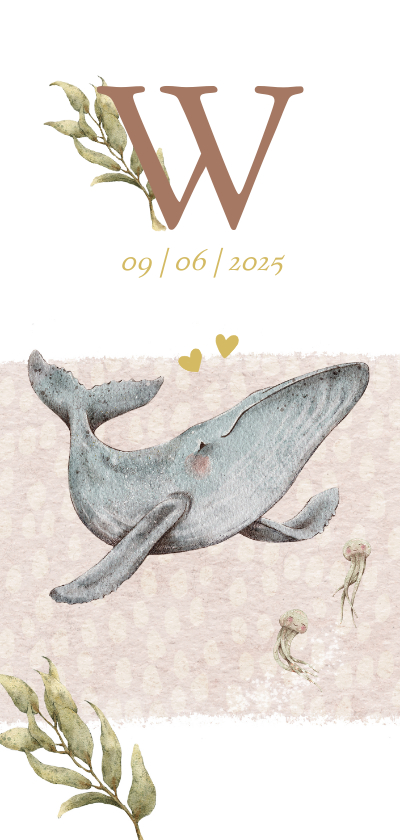 Geboortekaartjes - Lief geboortekaartje met schattig walvisje in de zee