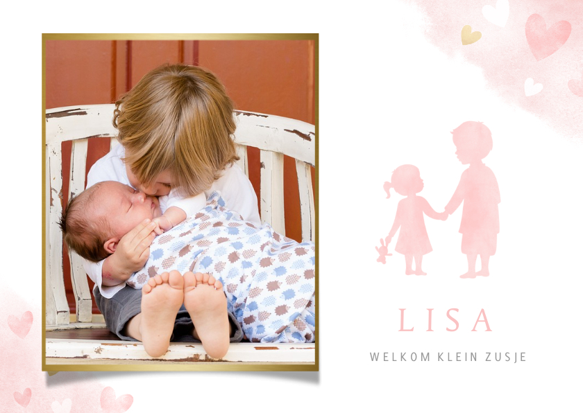 Geboortekaartjes - Lief geboortekaartje met silhouet broer en zusje en foto
