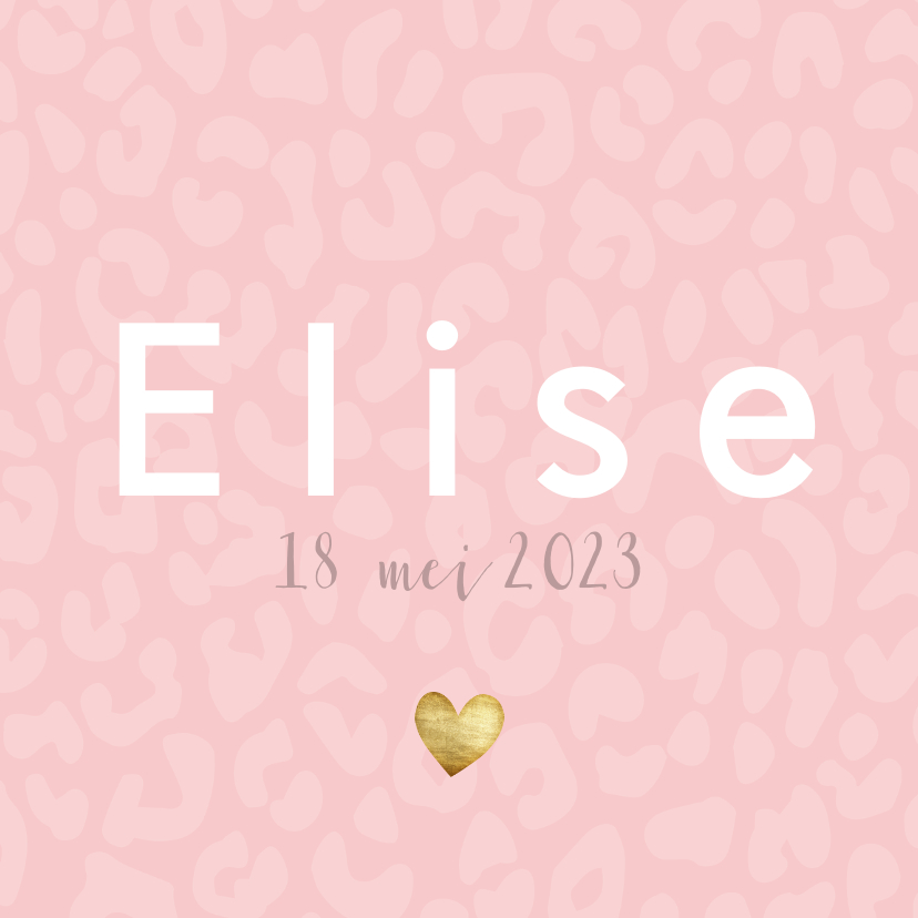 Lief geboortekaartje met strakke typografie en panterprint - Geboortekaartjes Geboortekaartjes - Lief geboortekaartje met strakke typografie en panterprint