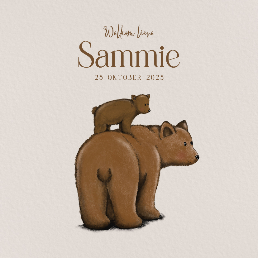 Geboortekaartjes - Lief geboortekaartje met tekening van beren in bruintinten