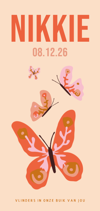 Lief geboortekaartje met vlinders roze rood voor een meisje - Geboortekaartjes Geboortekaartjes - Lief geboortekaartje met vlinders roze rood voor een meisje