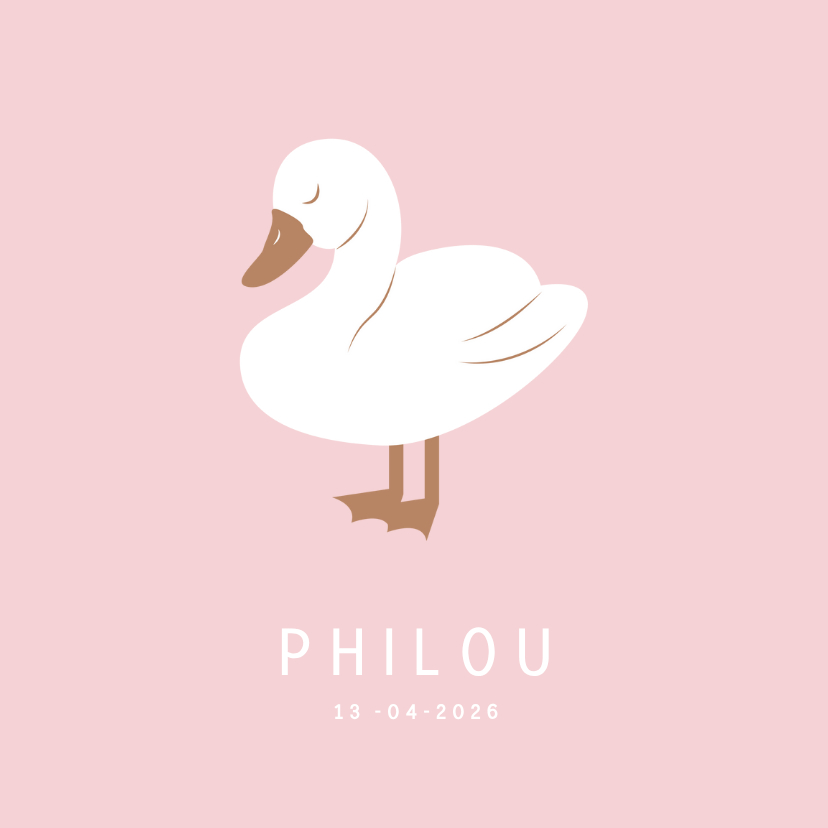 Lief geboortekaartje met zwaantje in roze - Geboortekaartjes Geboortekaartjes - Lief geboortekaartje met zwaantje in roze