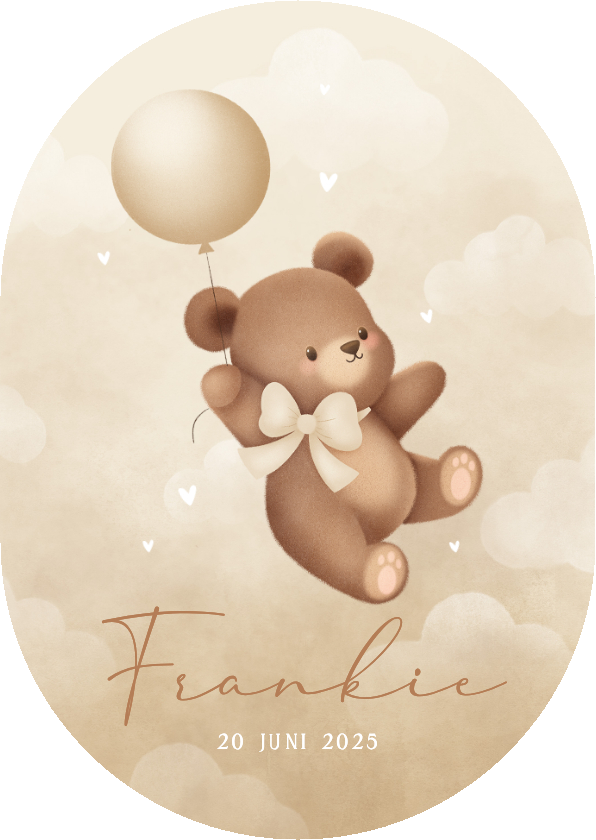 Geboortekaartjes - Lief geboortekaartje teddybeertje aan ballon met strik