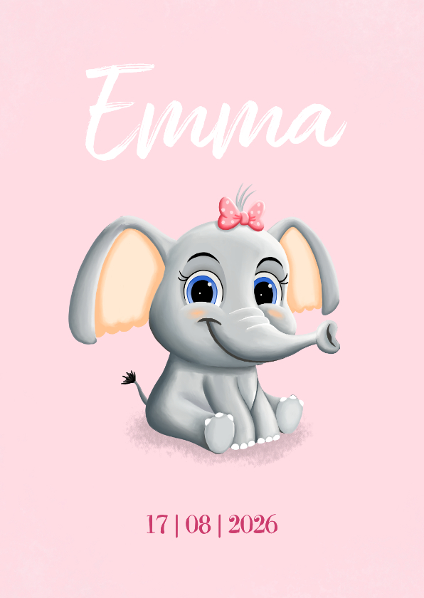 Geboortekaartjes - Lief geboortekaartje voor meisje met schattig olifantje