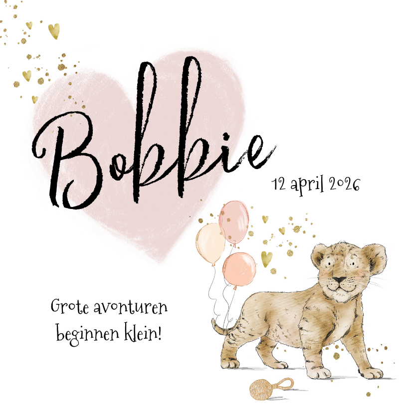Lief geboortekaartje welpje hart spetters hartjes goudlook - Geboortekaartjes Geboortekaartjes - Lief geboortekaartje welpje hart spetters hartjes goudlook