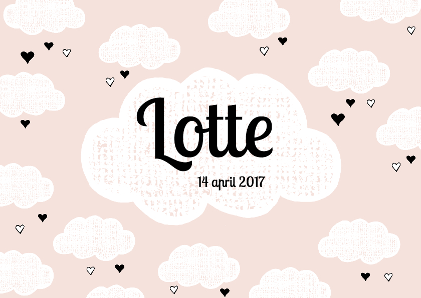 Lief geboortekaartje Wolkjes - Roze - Geboortekaartjes Geboortekaartjes - Lief geboortekaartje Wolkjes - Roze