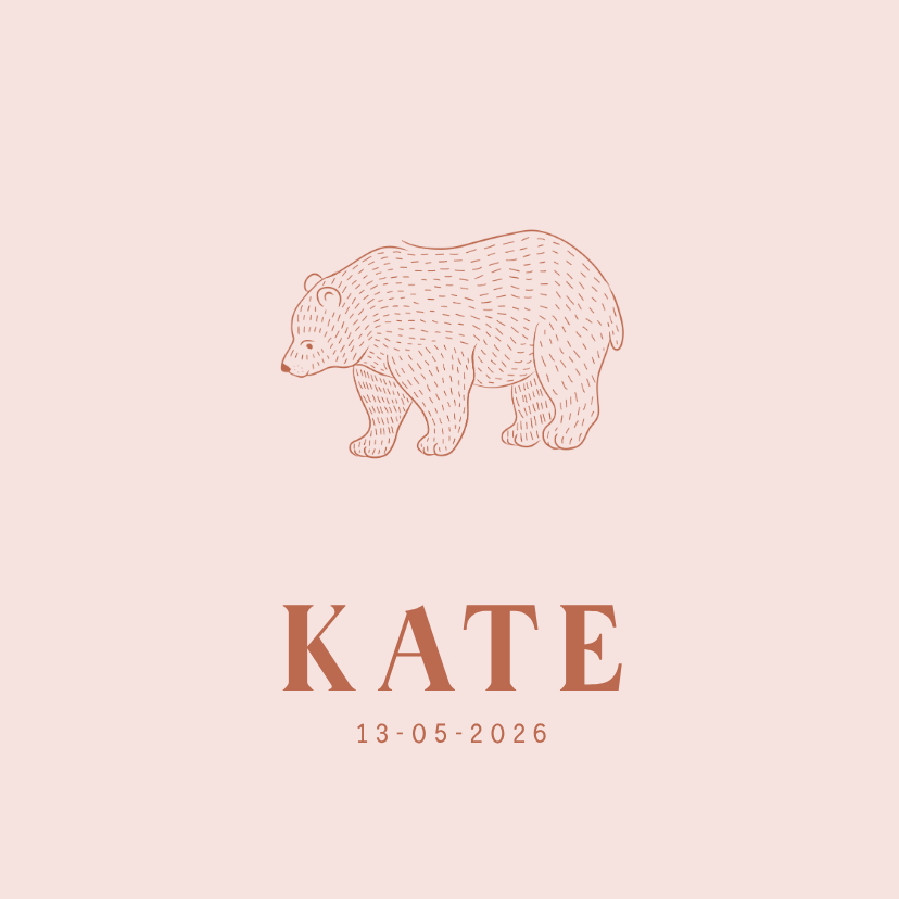 Geboortekaartjes - Lief roze geboortekaartje met illustratie van een beertje