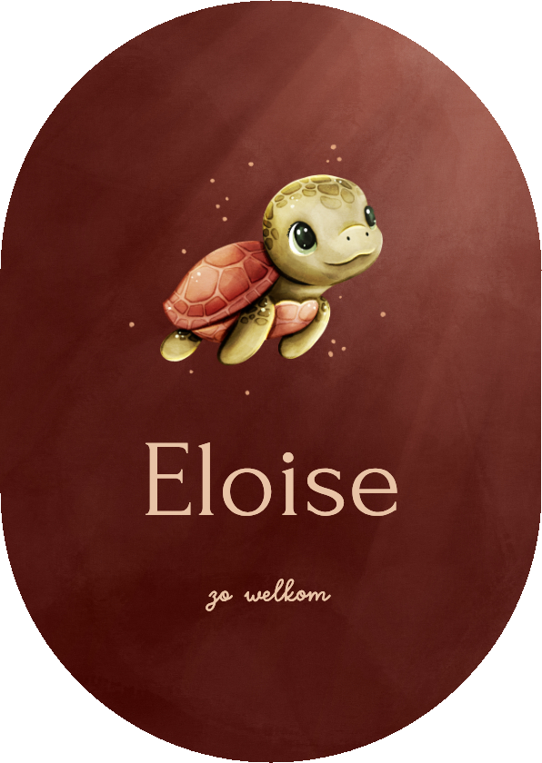 Geboortekaartjes - Lief roze ovaal geboortekaartje met een schildpadje