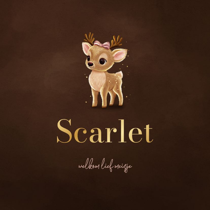 Lief winters geboortekaartje met hertje met roze strik - Geboortekaartjes Geboortekaartjes - Lief winters geboortekaartje met hertje met roze strik