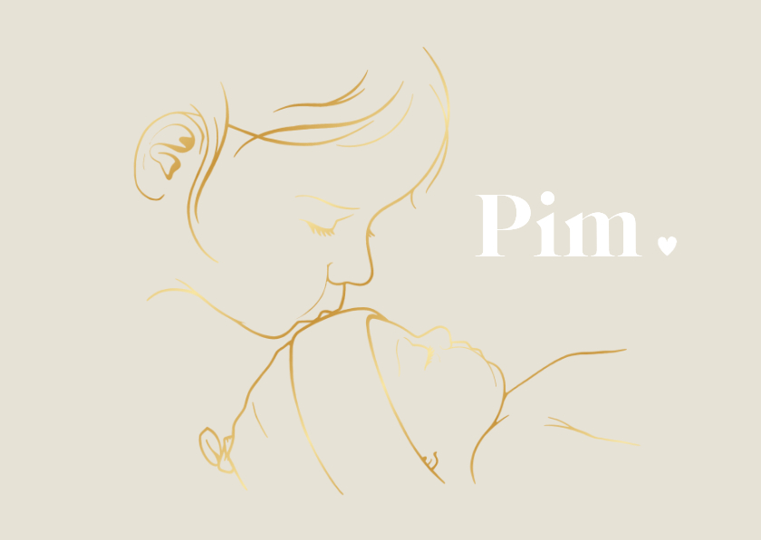 Liggend geboortekaartje goudillustratie – zus kust baby - Geboortekaartjes Geboortekaartjes - Liggend geboortekaartje goudillustratie – zus kust baby