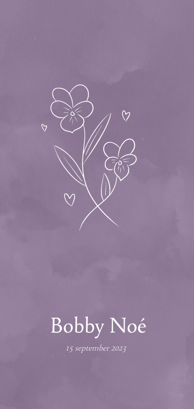 Geboortekaartjes - Lila geboortekaartje met viooltje bloem voor februari