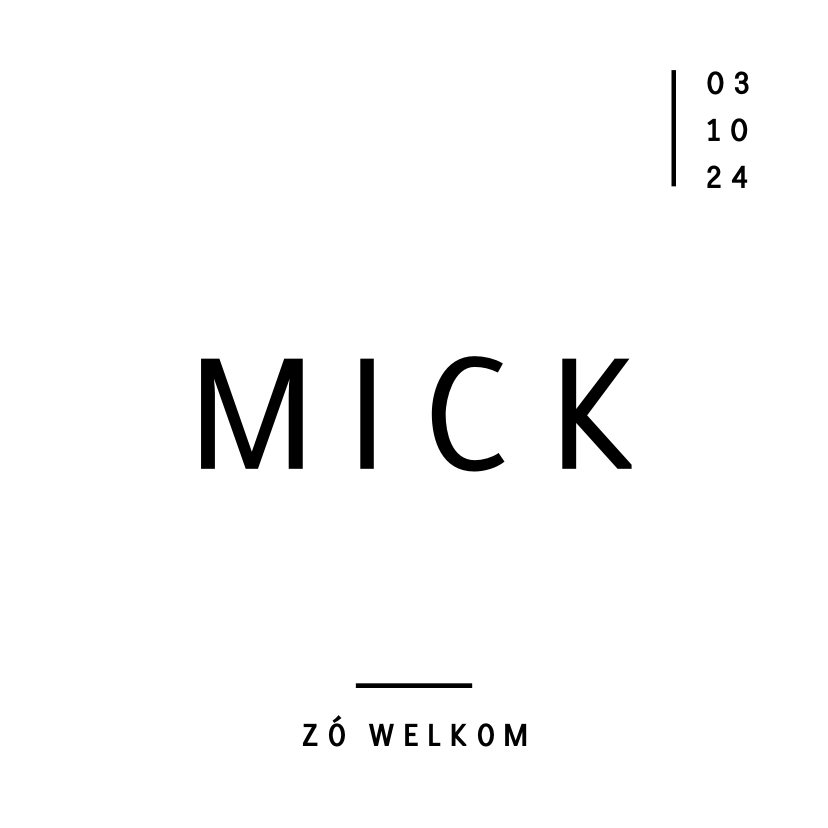 Geboortekaartjes - Minimalistisch geboortekaartje strakke typografie zwart wit