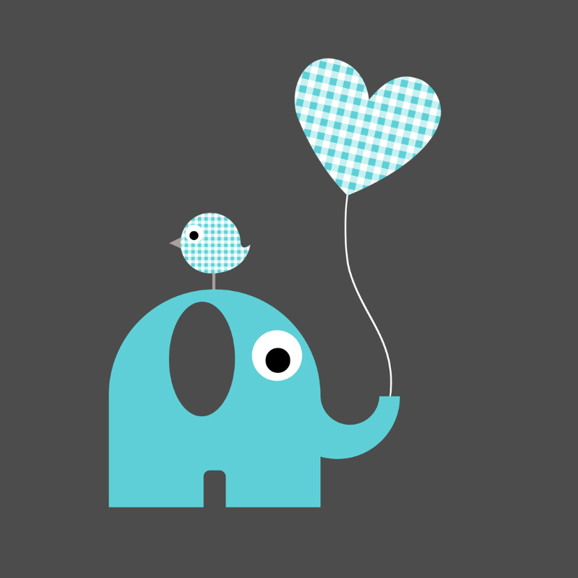 Olifant met vogeltje blauw - Geboortekaartjes Geboortekaartjes - Olifant met vogeltje blauw