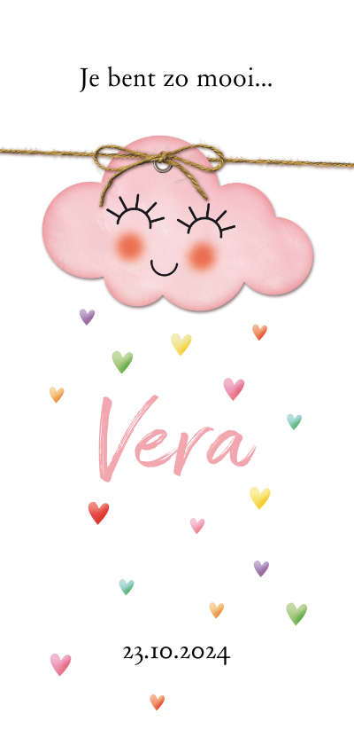 Op een roze wolk met hartjes regen geboorte dubbel - Geboortekaartjes Geboortekaartjes - Op een roze wolk met hartjes regen geboorte dubbel